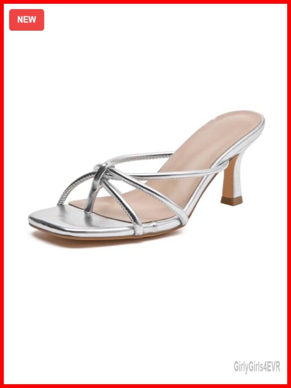 Strappy Kitten Heels Square Toe Thong Sandals Comfortable Slip On Dressy